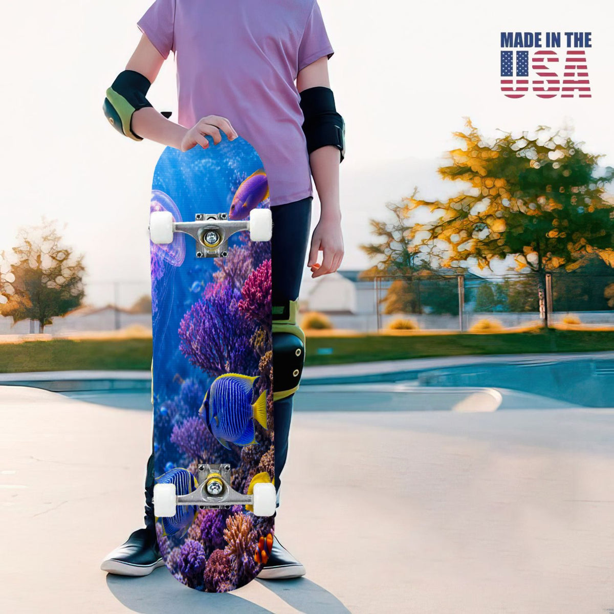 31"x8" Complete Skateboards for Beginners, Colorful Cosmic Octopus Tentacles Starry Marine Life Double Kick 7 Ply Canadian Maple Deck Skateboard with Wheels, Gifts for Kids Teens