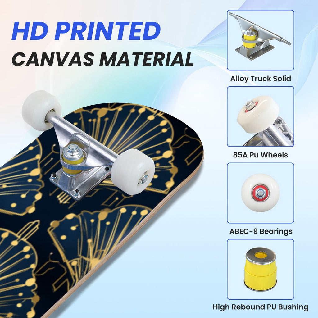 31"x8" Complete Skateboards for Beginners, Vintage Forest Woodland Large Trees Leaves River Cottage Double Kick 7 Ply Canadian Maple Deck Skateboard with Wheels, Gifts for Kids Teens