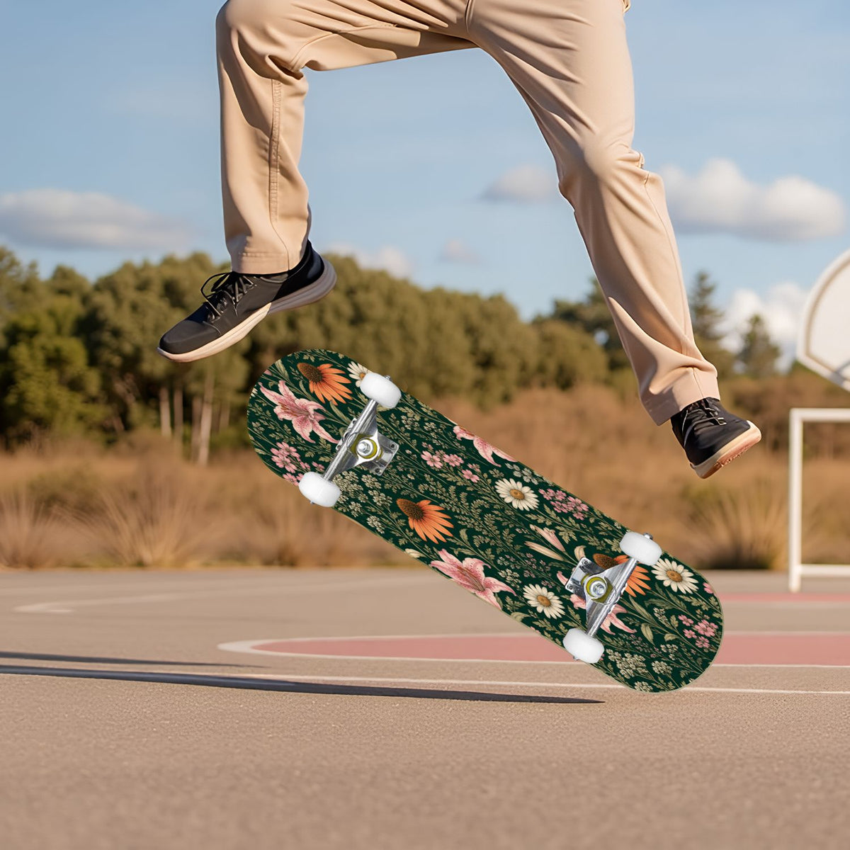 Forest Tree Wood Green Pine Trees Autumn Leaves Fog Misty 31" x 8" Complete Skateboard, 7-Ply Canadian Maple Double Kick Trick Board for Kids and Beginners Adult Gifts