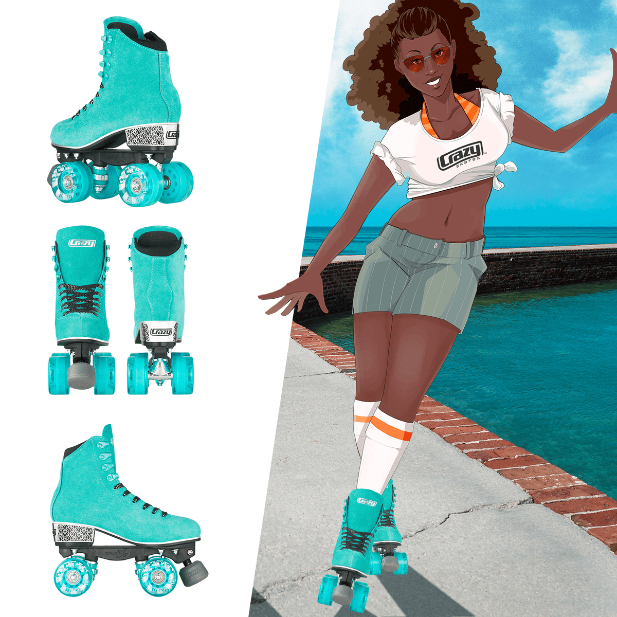 Crazy Skates Evoke Roller Skates for Women - Stylish Suede Quad Skates