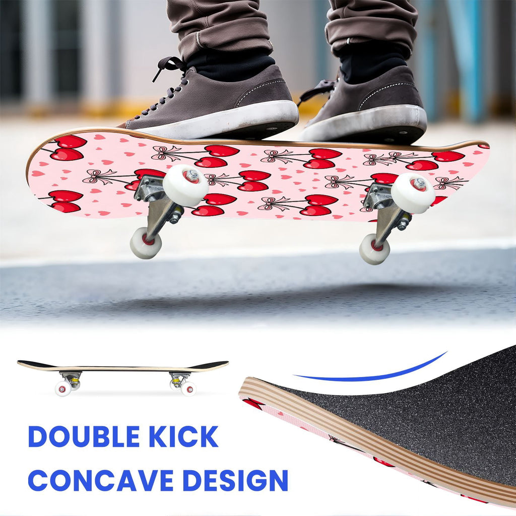 31"x8" Complete Skateboards for Beginners, Abstract Black Hexagon Honeycomb Glowing Blue Neon Geometric Double Kick 7 Ply Canadian Maple Deck Skateboard with Wheels, Gifts for Kids Teens