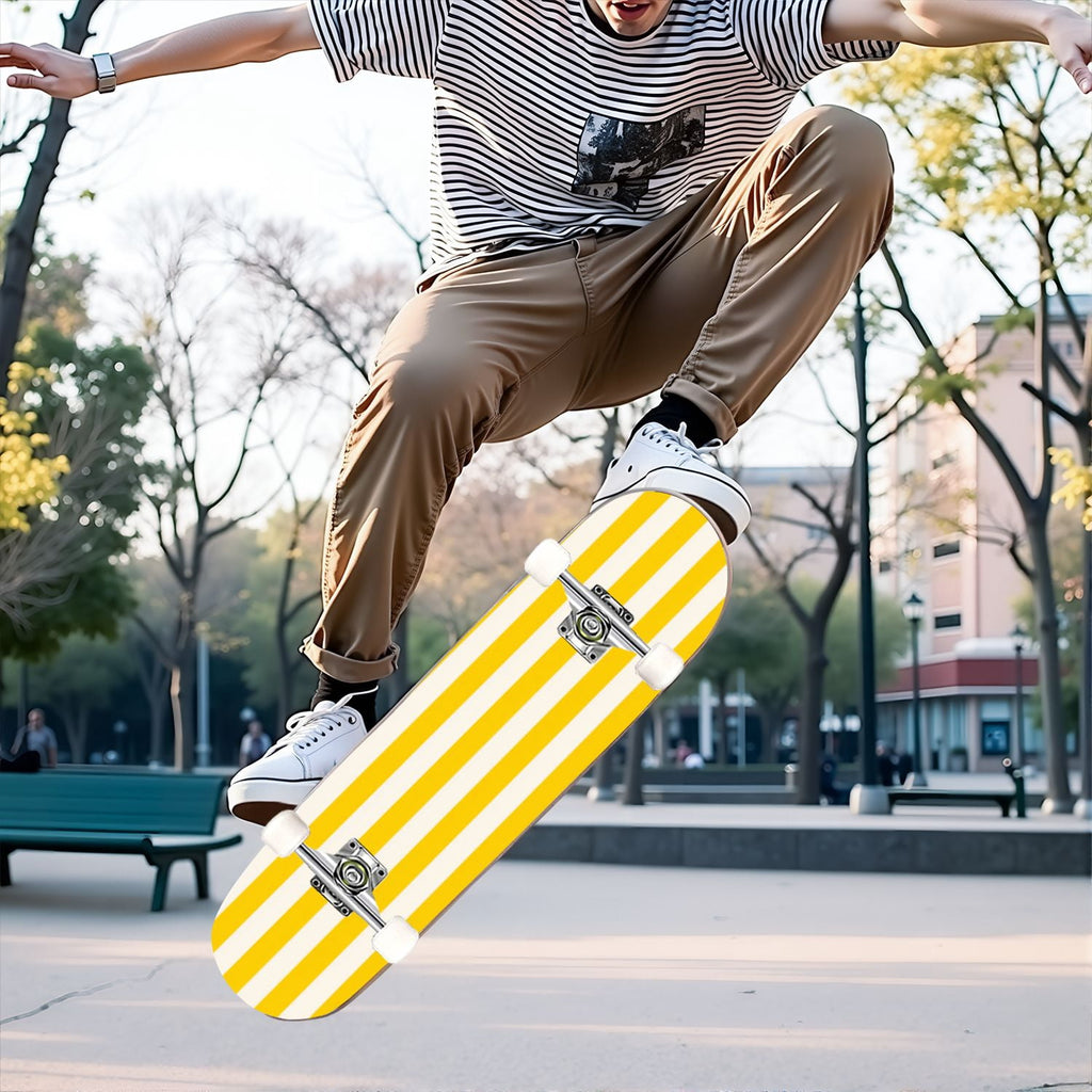 31"x8" Complete Skateboards for Beginners,Pink Cream Vertical Stripes Double Kick 7 Ply Canadian Maple Deck Skateboard with Wheels, Gifts for Kids Teens
