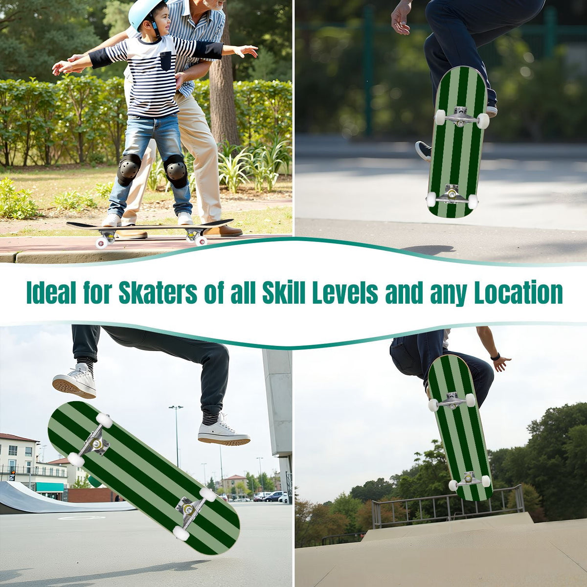 Yellow White Vertical Striped Soft Gradient Lines Minimalist Design 31" x 8" Complete Skateboard, 7-Ply Canadian Maple Double Kick Trick Board for Kids and Beginners Adult Gifts