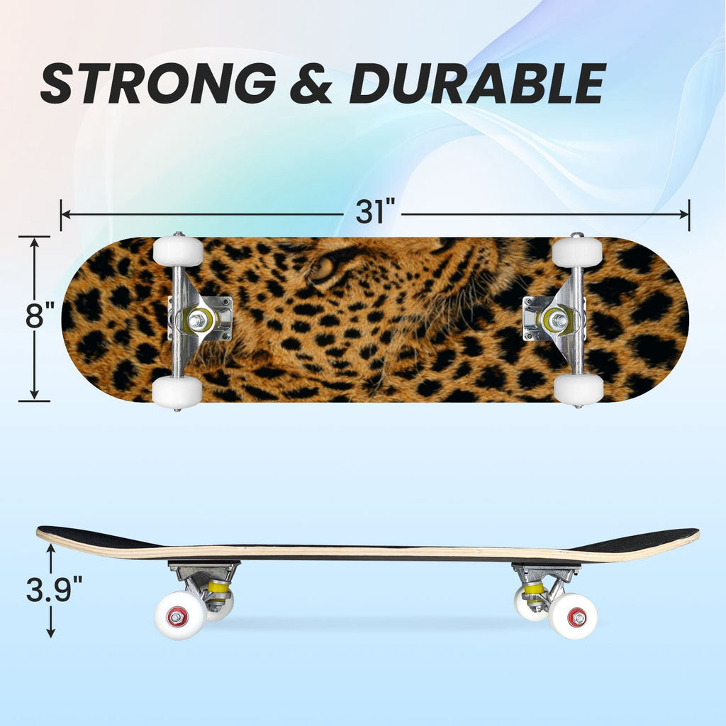 31"x8" Complete Skateboards for Beginners, Red White Vertical Striped Retro Circus Double Kick 7 Ply Canadian Maple Deck Skateboard with Wheels, Gifts for Kids Teens