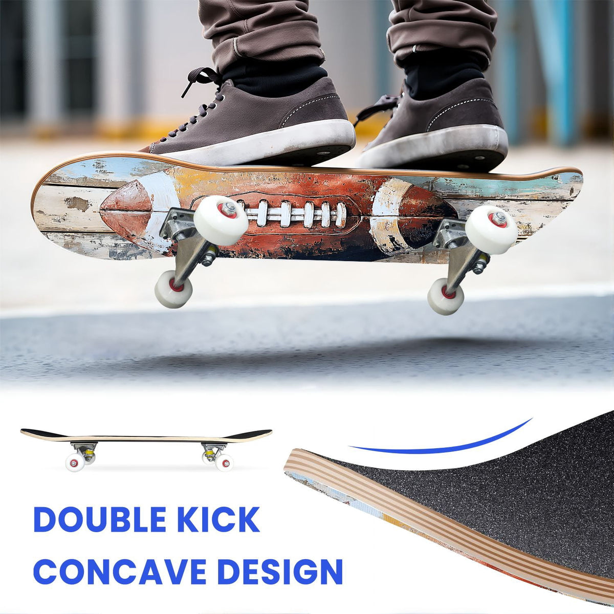31"x8" Complete Skateboards for Beginners,Abstract Soccer Ball Vibrant Paint Splashes Drips Double Kick 7 Ply Canadian Maple Deck Skateboard with Wheels, Sports Gifts for Kids Teens