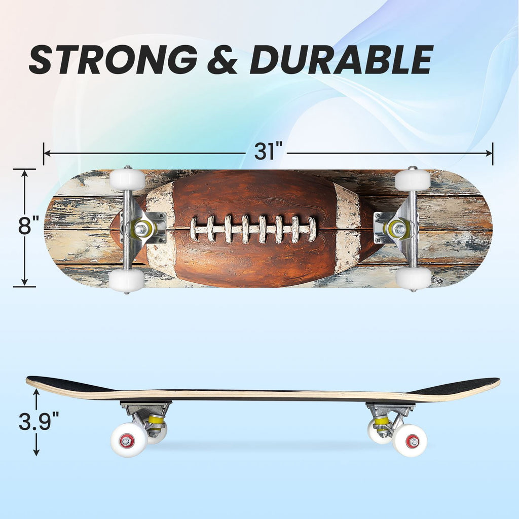 31"x8" Complete Skateboards for Beginners,Abstract Soccer Ball Vibrant Paint Splashes Drips Double Kick 7 Ply Canadian Maple Deck Skateboard with Wheels, Sports Gifts for Kids Teens