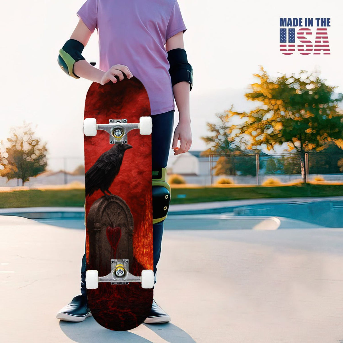 31"x8" Complete Skateboards for Beginners, Romantic Skeletons Blooming Roses Dark Academia Double Kick 7 Ply Canadian Maple Deck Skateboard with Wheels, Gifts for Kids Teens