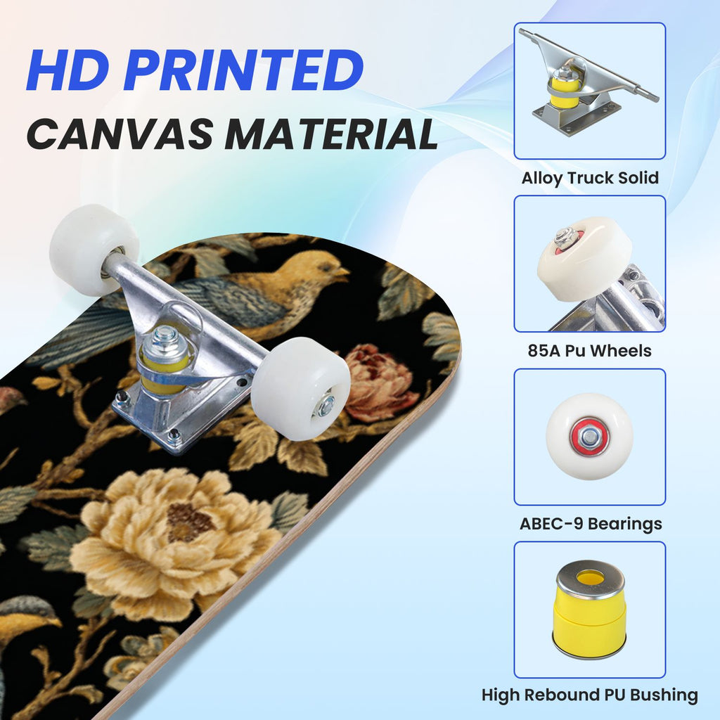 31"x8" Complete Skateboards for Beginners,Cartoon Hand Drawn Ice Cream Doodles Seamless Cones Cupcakes Double Kick 7 Ply Canadian Maple Deck Skateboard with Wheels, Gifts for Kids Teens