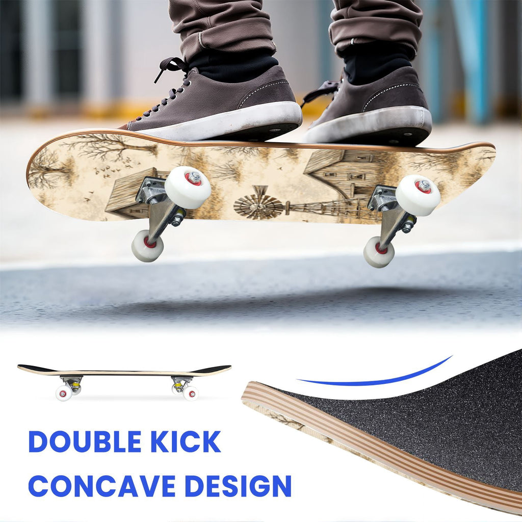 31"x8" Complete Skateboards for Beginners,Pink Cream Vertical Stripes Double Kick 7 Ply Canadian Maple Deck Skateboard with Wheels, Gifts for Kids Teens