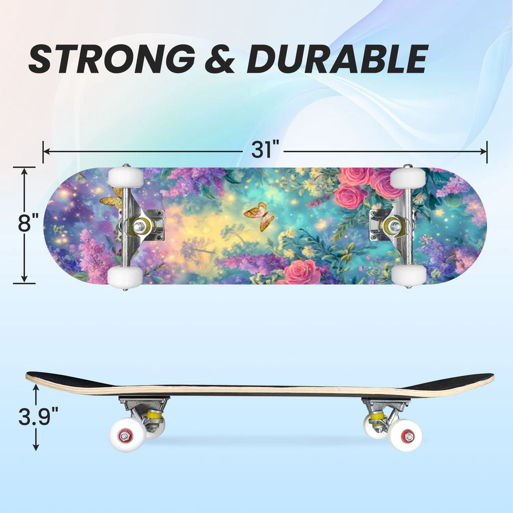 31"x8" Complete Skateboards for Beginners,Barn Windmill Artwork Rustic Barn Wood Farm Windmill Double Kick 7 Ply Canadian Maple Deck Skateboard with Wheels, Gifts for Kids Teens