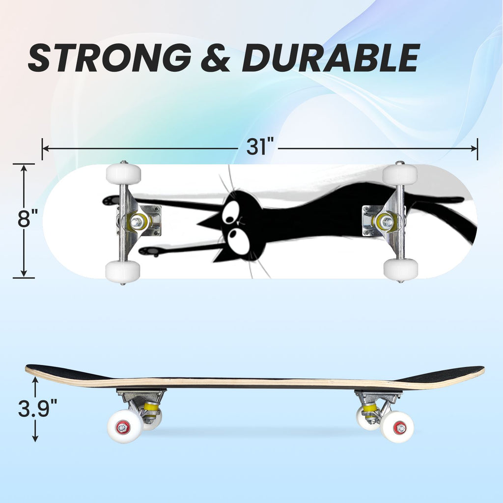 31"x8" poisous plants Mushroom Complete Skateboard for Beginners hand colored vintage retro 7 Layer Maple Deck Double Kick Kids Skateboard with 85A PU Wheels Gifts for Kids Teens