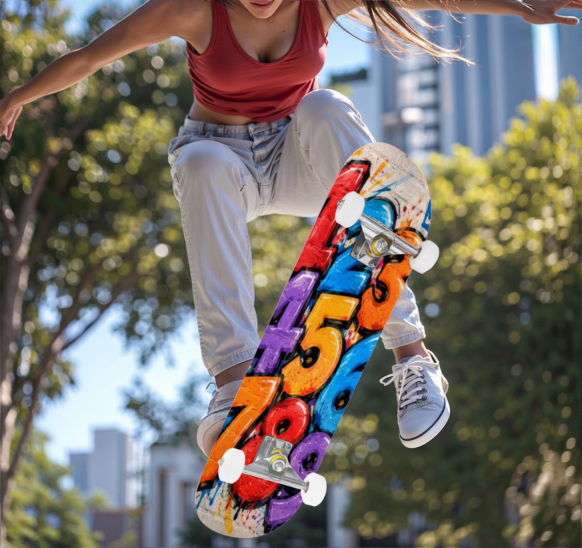 Complete Skateboard Vibrant Multicolored Abstract 31 Inch 7-Ply Maple Skateboard with PU Wheels and Aluminum Trucks, Ready-to-Ride Skateboard for Beginners, Teens and Adults