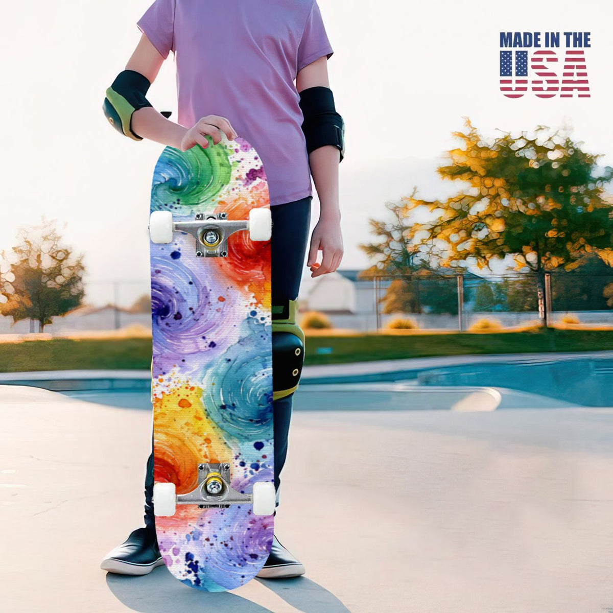 31"x8" Complete Skateboards for Beginners, Vintage Forest Woodland Large Trees Leaves River Cottage Double Kick 7 Ply Canadian Maple Deck Skateboard with Wheels, Gifts for Kids Teens