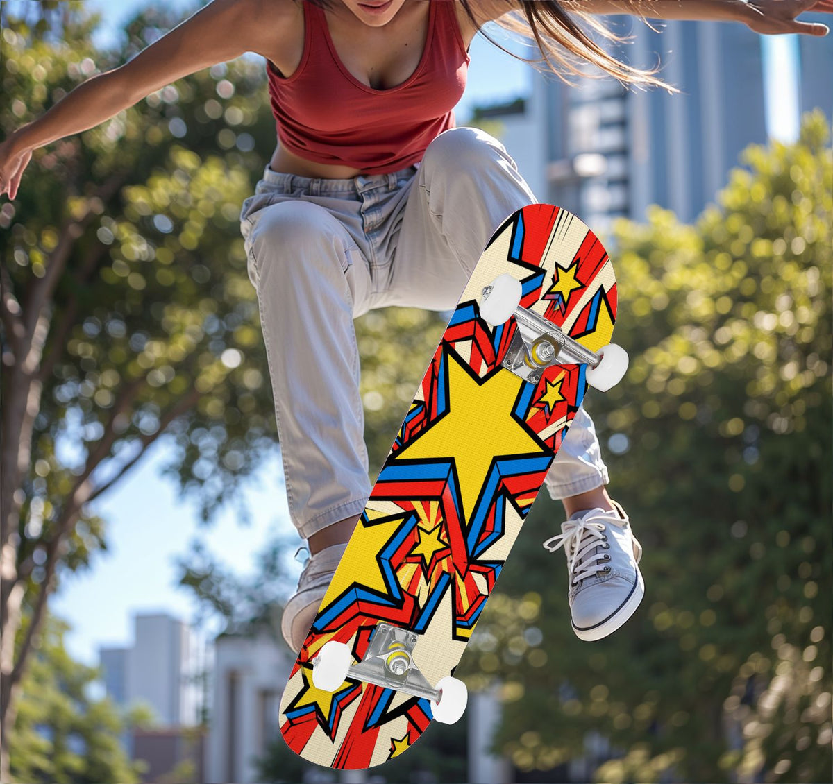 Complete Skateboard Colorful Heart Swirls 31 Inch 7-Ply Maple Skateboard with PU Wheels and Aluminum Trucks, Ready-to-Ride Skateboard for Beginners, Teens and Adults