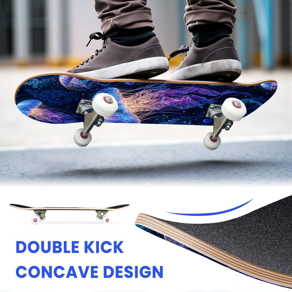 31"x8" Complete Skateboards for Beginners,Farmhouse Floral Daisy Flower Rustic Wood Board Double Kick 7 Ply Canadian Maple Deck Skateboard with Wheels, Gifts for Kids Teens