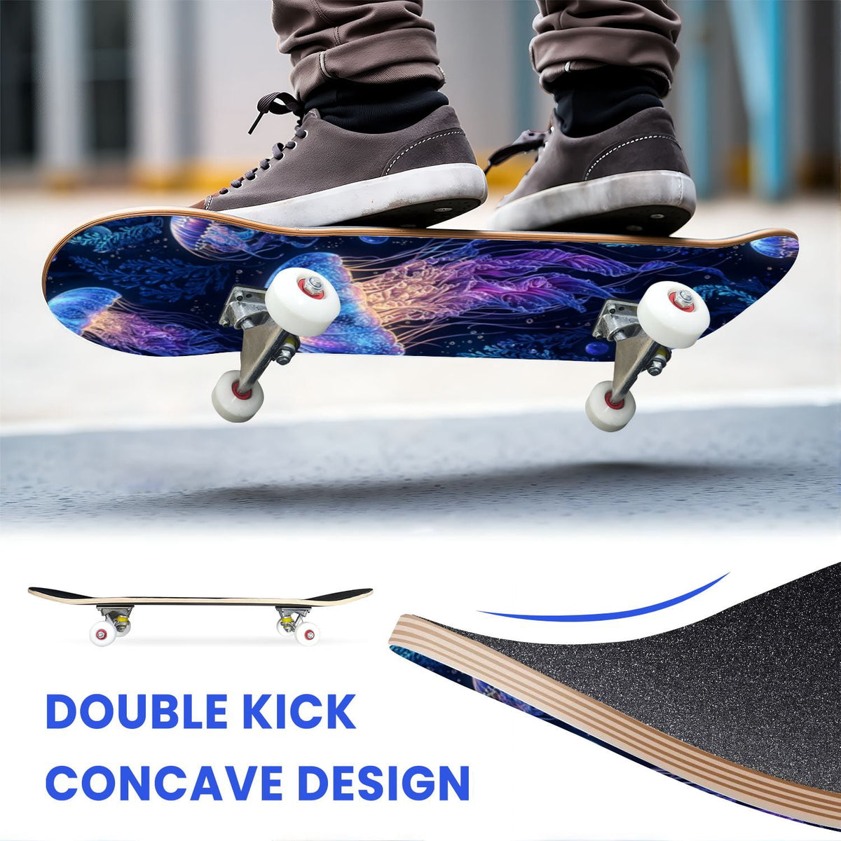 31"x8" Complete Skateboards for Beginners,Farmhouse Floral Daisy Flower Rustic Wood Board Double Kick 7 Ply Canadian Maple Deck Skateboard with Wheels, Gifts for Kids Teens