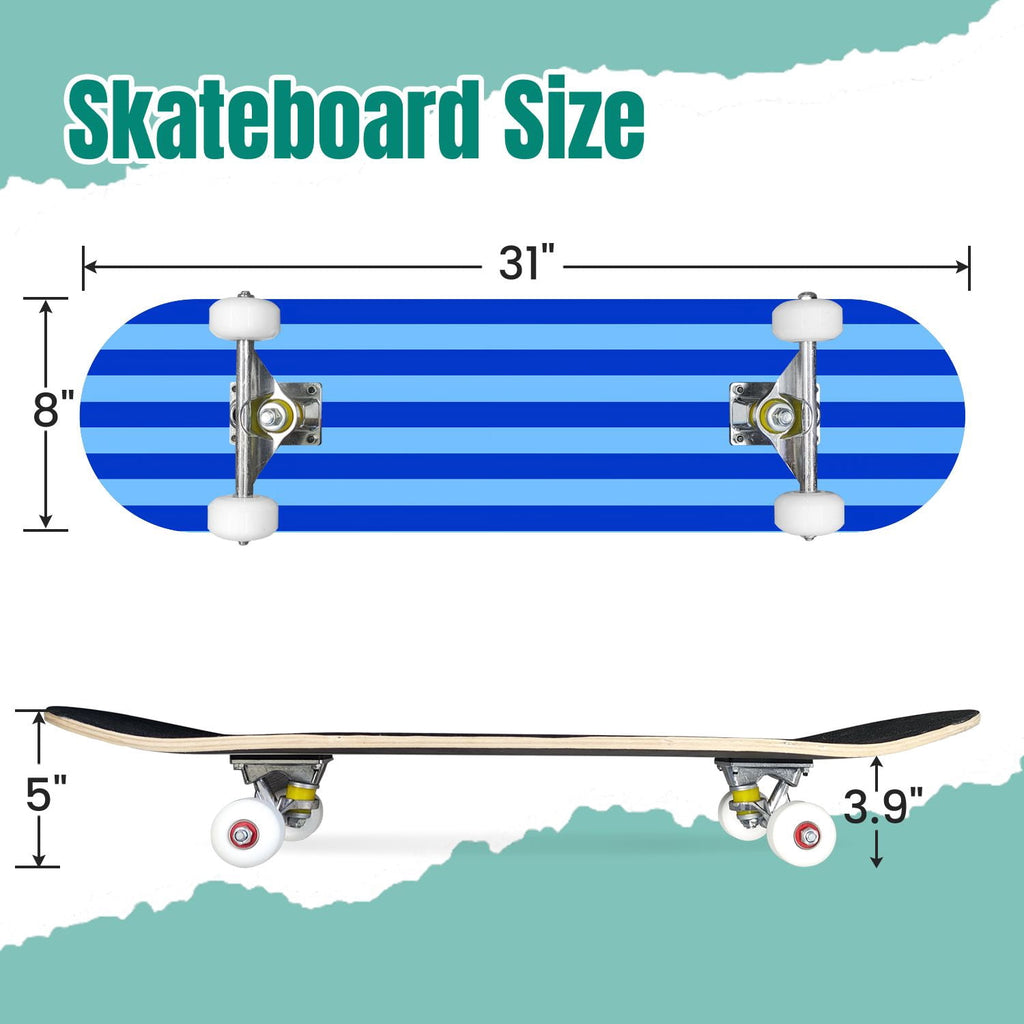 Yellow White Vertical Striped Soft Gradient Lines Minimalist Design 31" x 8" Complete Skateboard, 7-Ply Canadian Maple Double Kick Trick Board for Kids and Beginners Adult Gifts