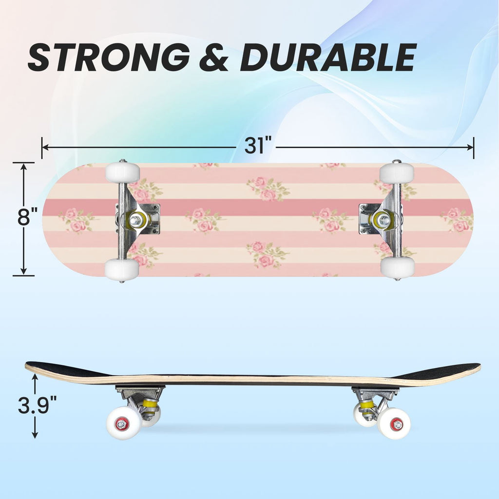 31"x8" Complete Skateboards for Beginners,Barn Windmill Artwork Rustic Barn Wood Farm Windmill Double Kick 7 Ply Canadian Maple Deck Skateboard with Wheels, Gifts for Kids Teens