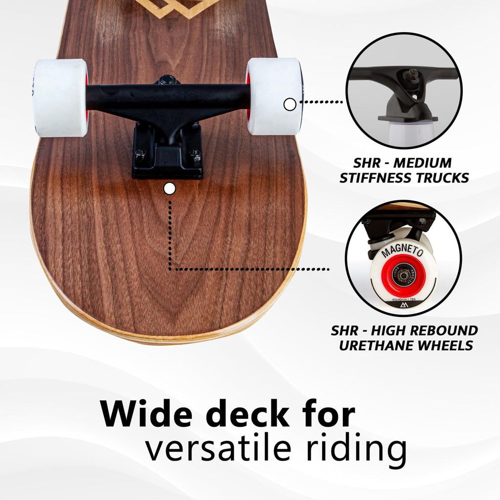 Magneto Complete Cruiser Skateboard - Smooth All-Terrain Ride - Stable 7-Ply Maple Deck - Soft 78A Wheels - 31 x 8.5 in, Natural SUV