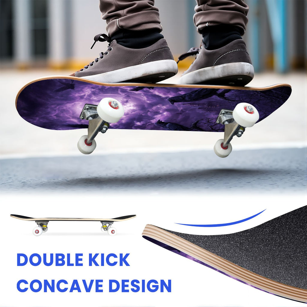 31"x8" Complete Skateboards for Beginners, Romantic Skeletons Blooming Roses Dark Academia Double Kick 7 Ply Canadian Maple Deck Skateboard with Wheels, Gifts for Kids Teens