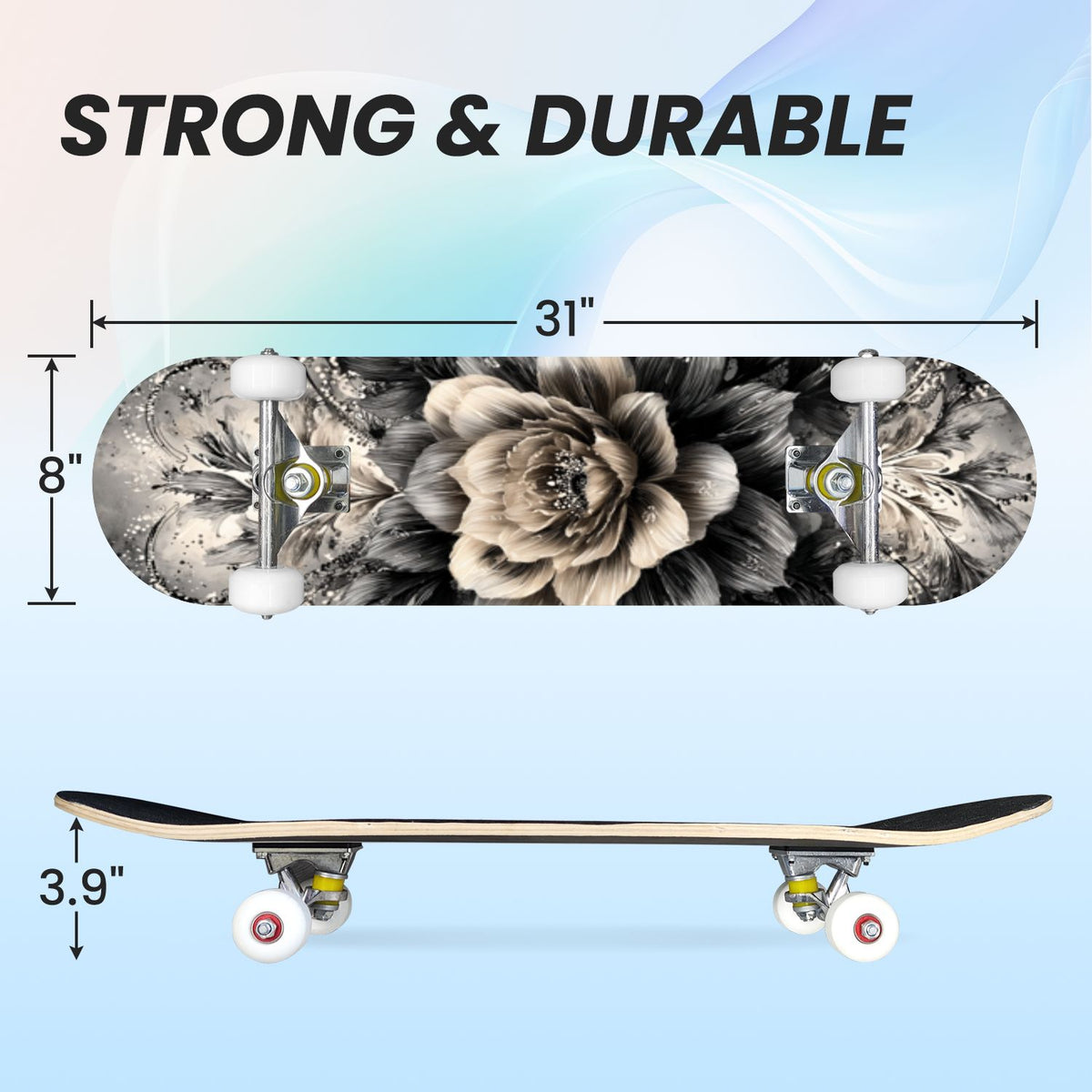 31"x8" Complete Skateboards for Beginners, Birch Trees Abstract Forest Branches Landscape Colorful Double Kick 7 Ply Canadian Maple Deck Skateboard with Wheels, Gifts for Kids Teens