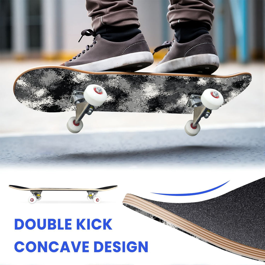 31"x8" Complete Skateboards for Beginners,Abstract Natural Earthy Tones Brush Strokes Camouflage Double Kick 7 Ply Canadian Maple Deck Skateboard with Wheels, Gifts for Kids Teens