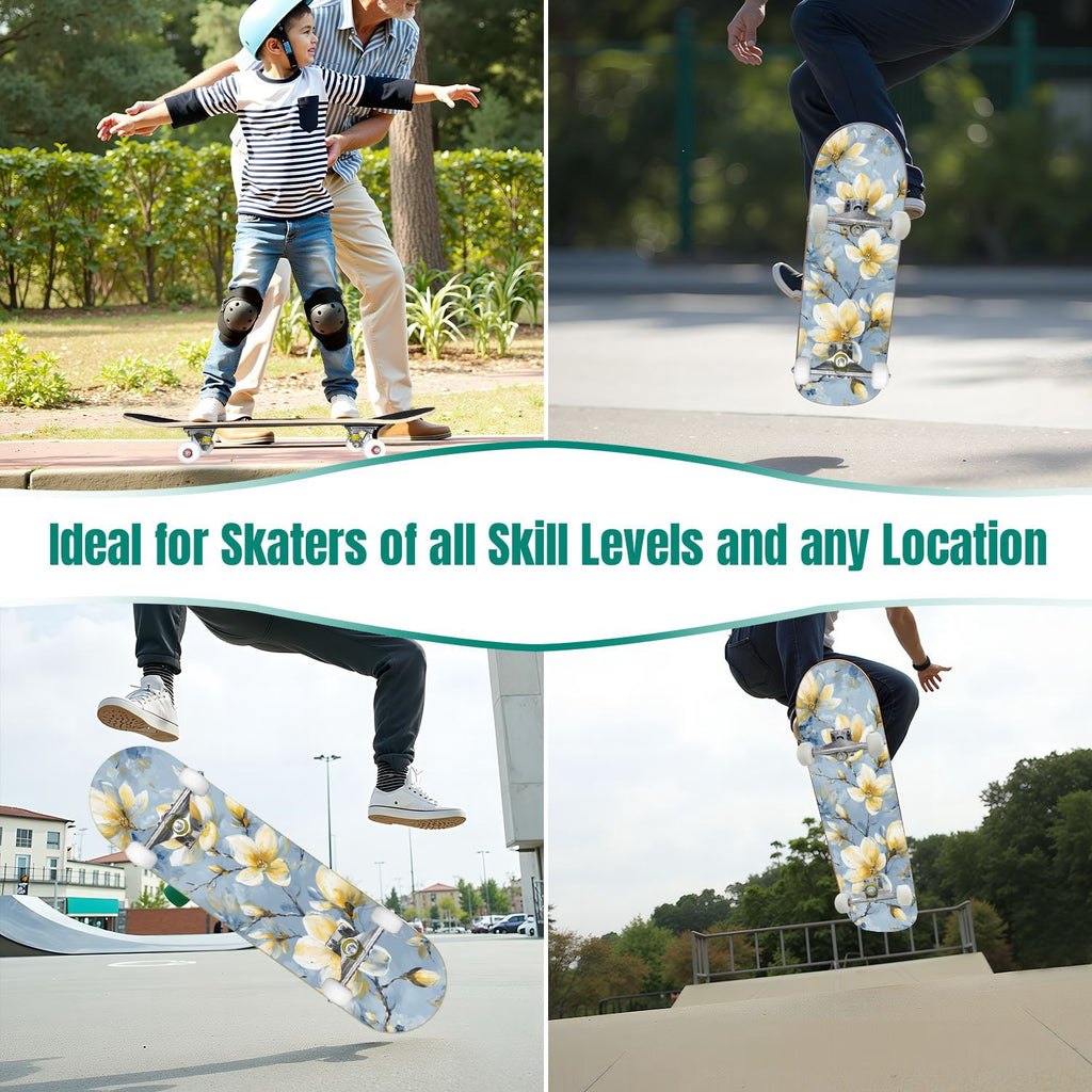 31"x8" Complete Skateboards for Beginners,Bold Stained Glass Western Double Kick 7 Ply Canadian Maple Deck Skateboard with Wheels, Gifts for Kids Teens