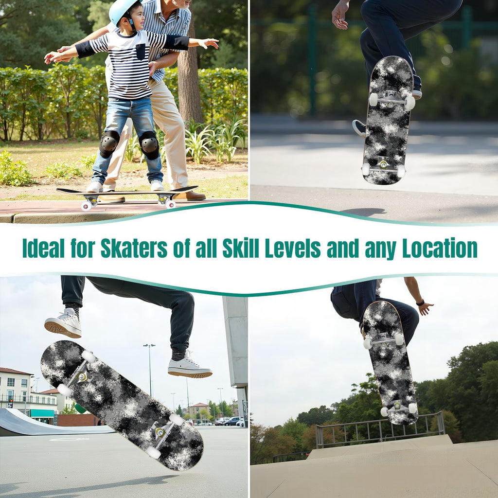 31"x8" Complete Skateboards for Beginners,Abstract Natural Earthy Tones Brush Strokes Camouflage Double Kick 7 Ply Canadian Maple Deck Skateboard with Wheels, Gifts for Kids Teens