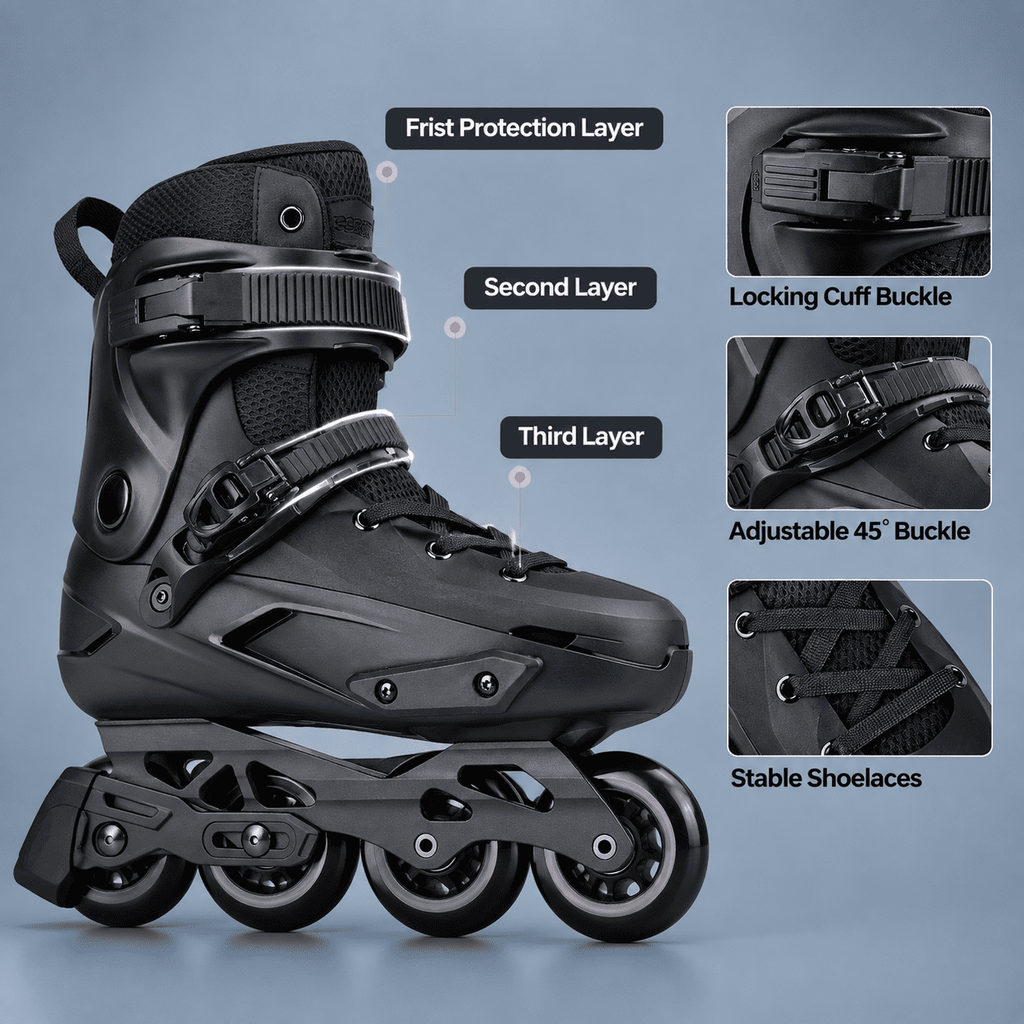 Black USM8-9/USL9-9.5 Professional Inline Skates for Adult Men and Women