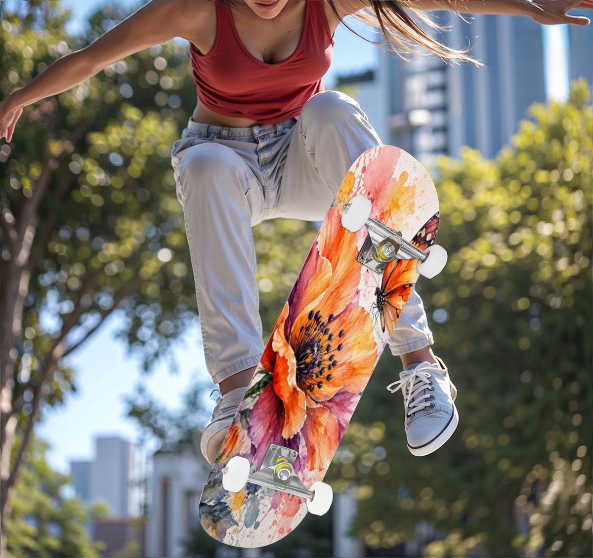 Complete Skateboard Vibrant Brush Stroke Art 31 Inch 7-Ply Maple Skateboard with PU Wheels and Aluminum Trucks, Ready-to-Ride Skateboard for Beginners, Teens and Adults