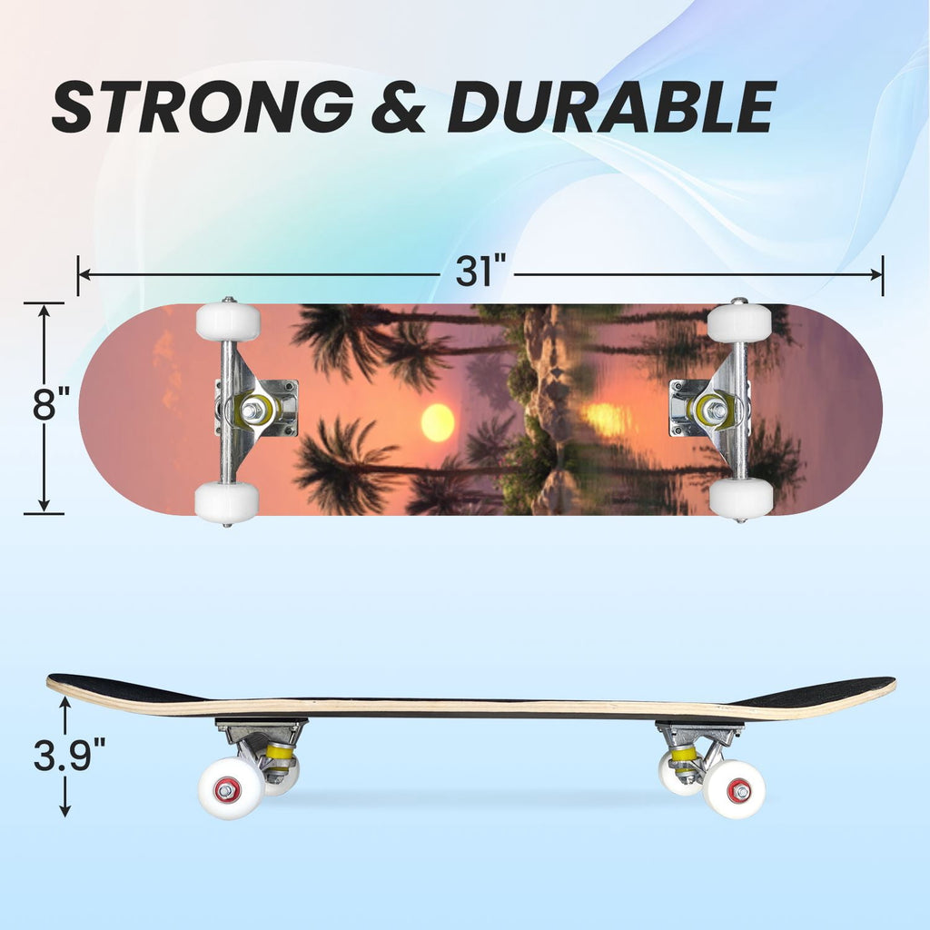 31"x8" poisous plants Mushroom Complete Skateboard for Beginners hand colored vintage retro 7 Layer Maple Deck Double Kick Kids Skateboard with 85A PU Wheels Gifts for Kids Teens