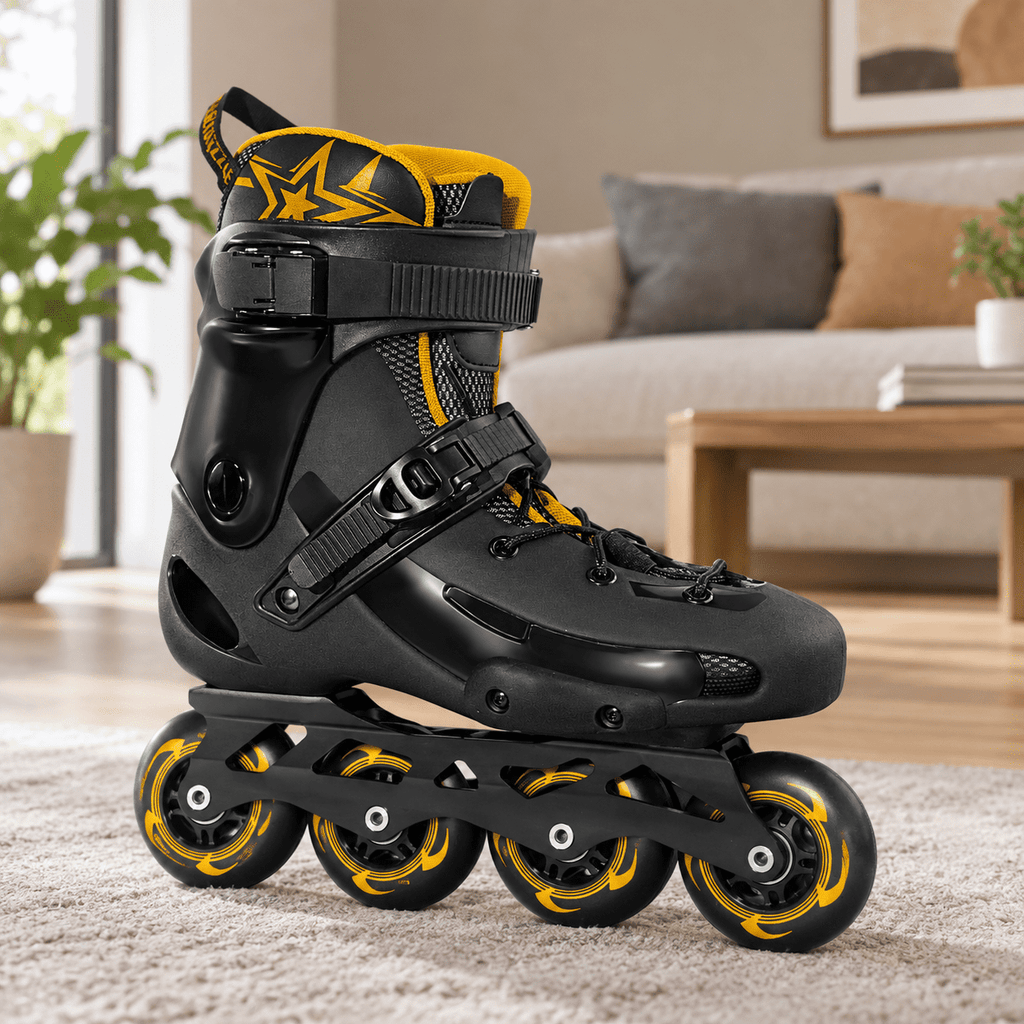 Men's Inline Skates For Urban Freeride Skating - Abec-9 Bearings High-impact Pp Shell Ankle Support All-weather Buckle