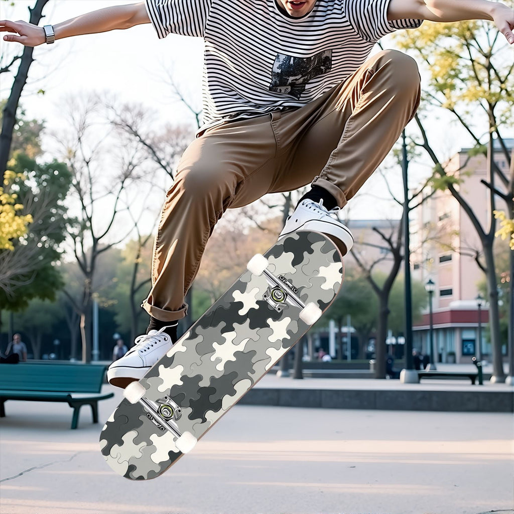 31"x8" Complete Skateboards for Beginners,Orange Basketball Hoop Blue Sky Clouds Double Kick 7 Ply Canadian Maple Deck Skateboard with Wheels, Gifts for Kids Teens