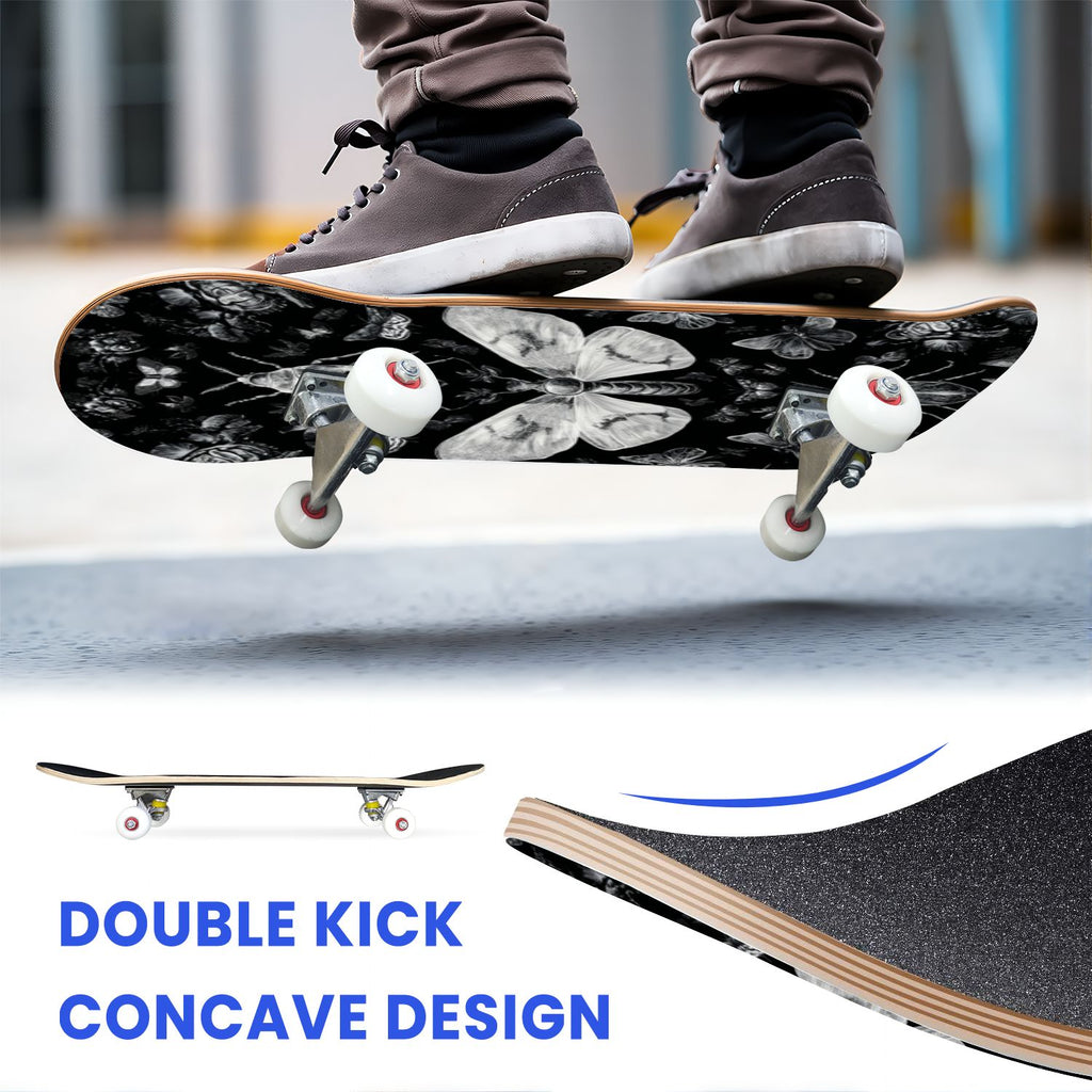 31"x8" Complete Skateboards for Beginners, Ethereal Night Garden Roses Starry Sky Dark Academia Double Kick 7 Ply Canadian Maple Deck Skateboard with Wheels, Gifts for Kids Teens