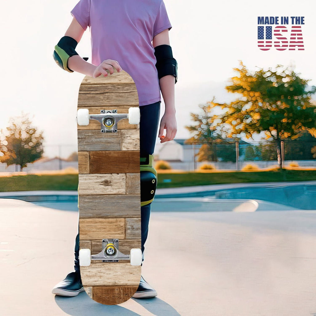 31"x8" Complete Skateboards for Beginners, Vintage Forest Woodland Large Trees Leaves River Cottage Double Kick 7 Ply Canadian Maple Deck Skateboard with Wheels, Gifts for Kids Teens