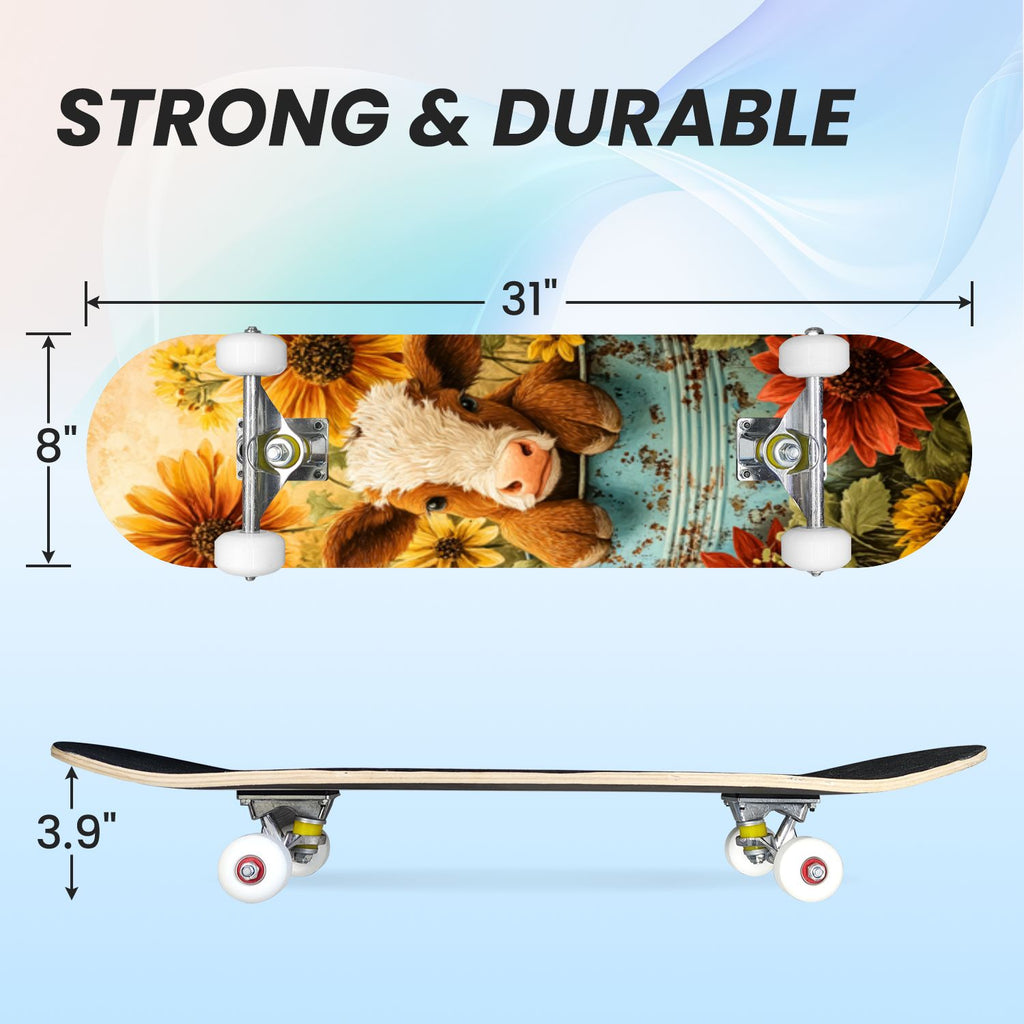 31"x8" Complete Skateboards for Beginners, Red White Vertical Striped Retro Circus Double Kick 7 Ply Canadian Maple Deck Skateboard with Wheels, Gifts for Kids Teens