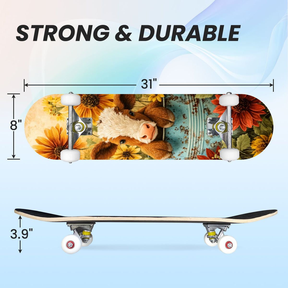 31"x8" Complete Skateboards for Beginners, Red White Vertical Striped Retro Circus Double Kick 7 Ply Canadian Maple Deck Skateboard with Wheels, Gifts for Kids Teens