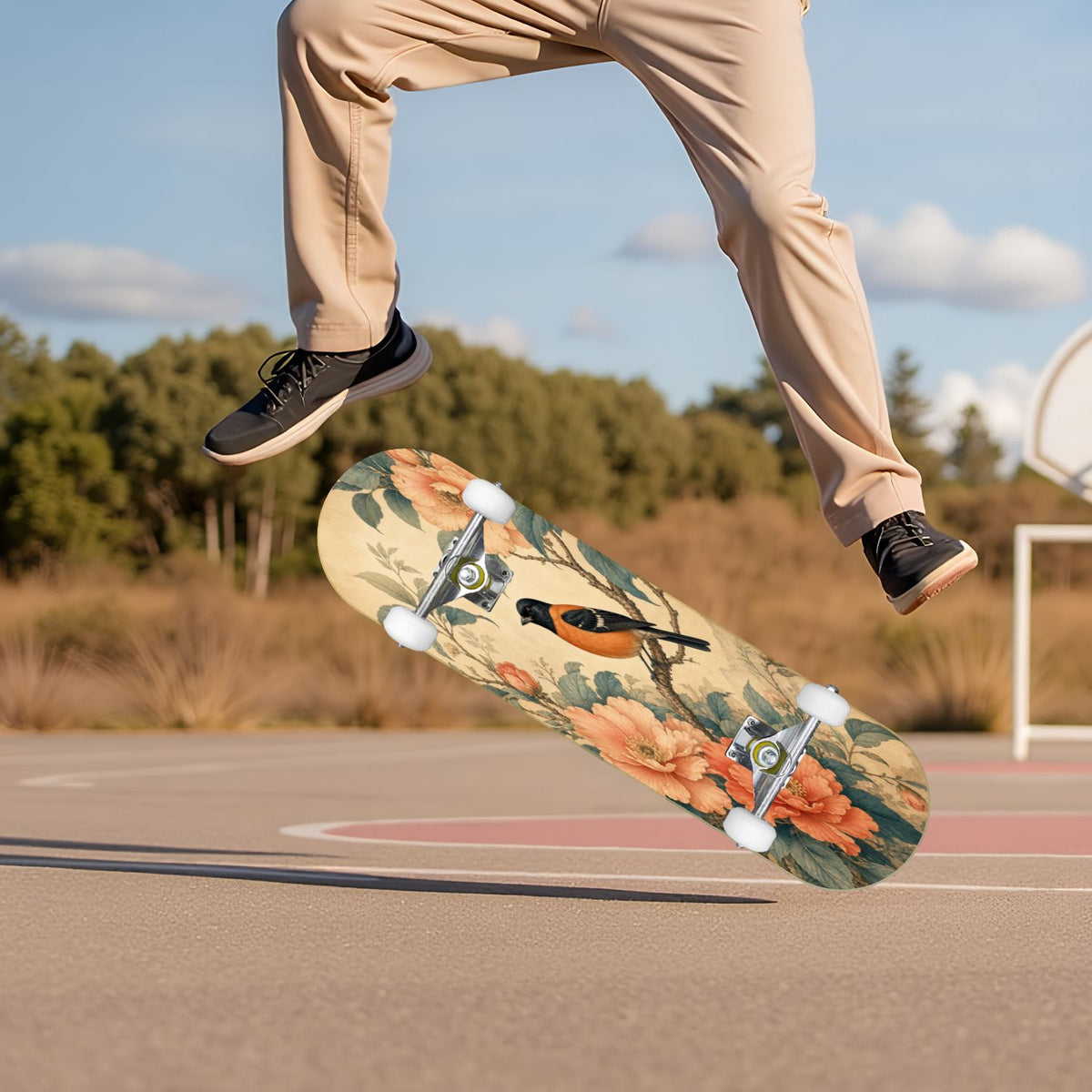 Forest Tree Wood Green Pine Trees Autumn Leaves Fog Misty 31" x 8" Complete Skateboard, 7-Ply Canadian Maple Double Kick Trick Board for Kids and Beginners Adult Gifts