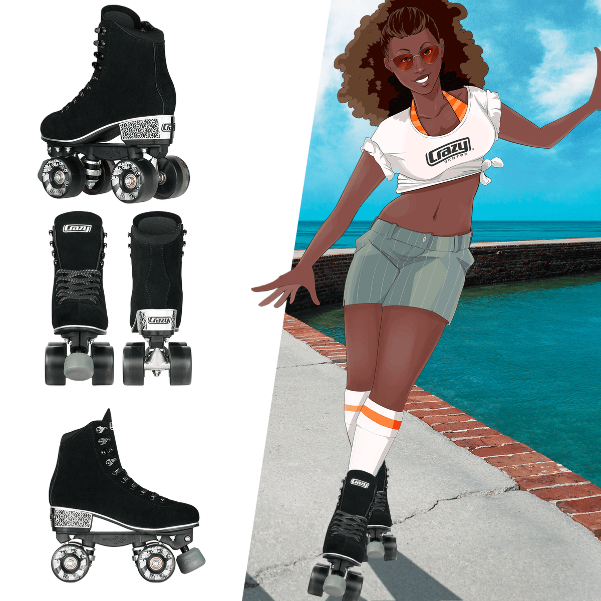 Crazy Skates Evoke Roller Skates for Women - Stylish Suede Quad Skates