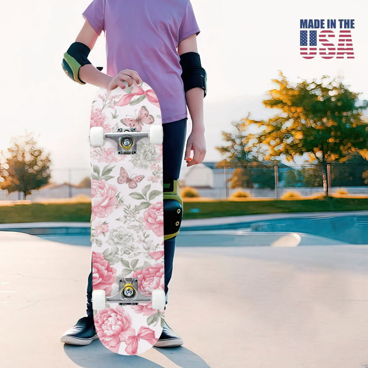 31"x8" Complete Skateboards for Beginners,Farmhouse Floral Daisy Flower Rustic Wood Board Double Kick 7 Ply Canadian Maple Deck Skateboard with Wheels, Gifts for Kids Teens