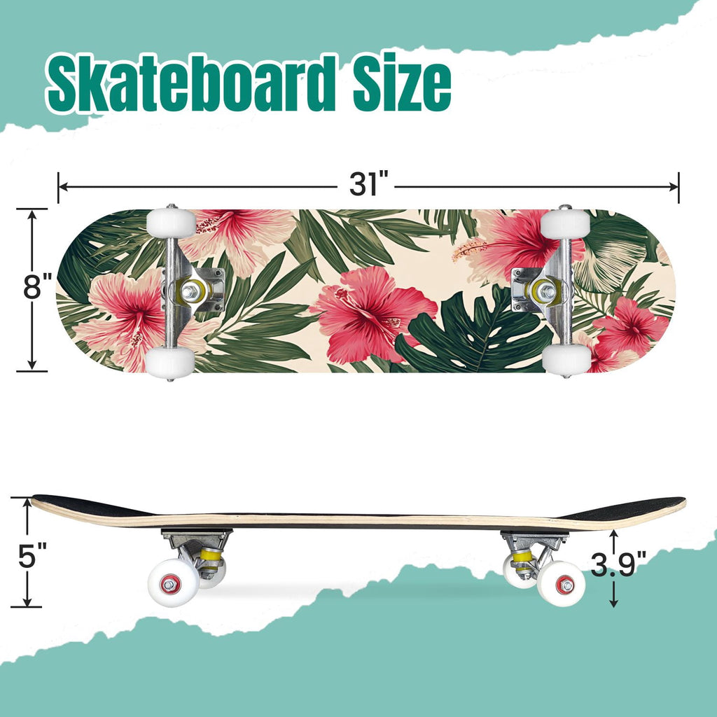 Pink Marble Fluid Abstract Design 31" x 8" Complete Skateboard, 7-Ply Canadian Maple Double Kick Trick Board for Kids and Beginners Adult Gifts
