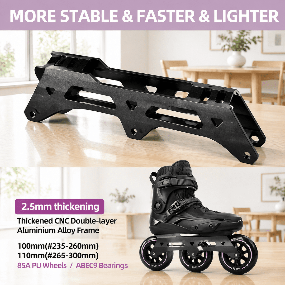 Adult Inline Skates, USM10.5-11/USL11-11.5, 3-Wheel High Performance Fitness Roller Skates for Indoor Outdoor Use