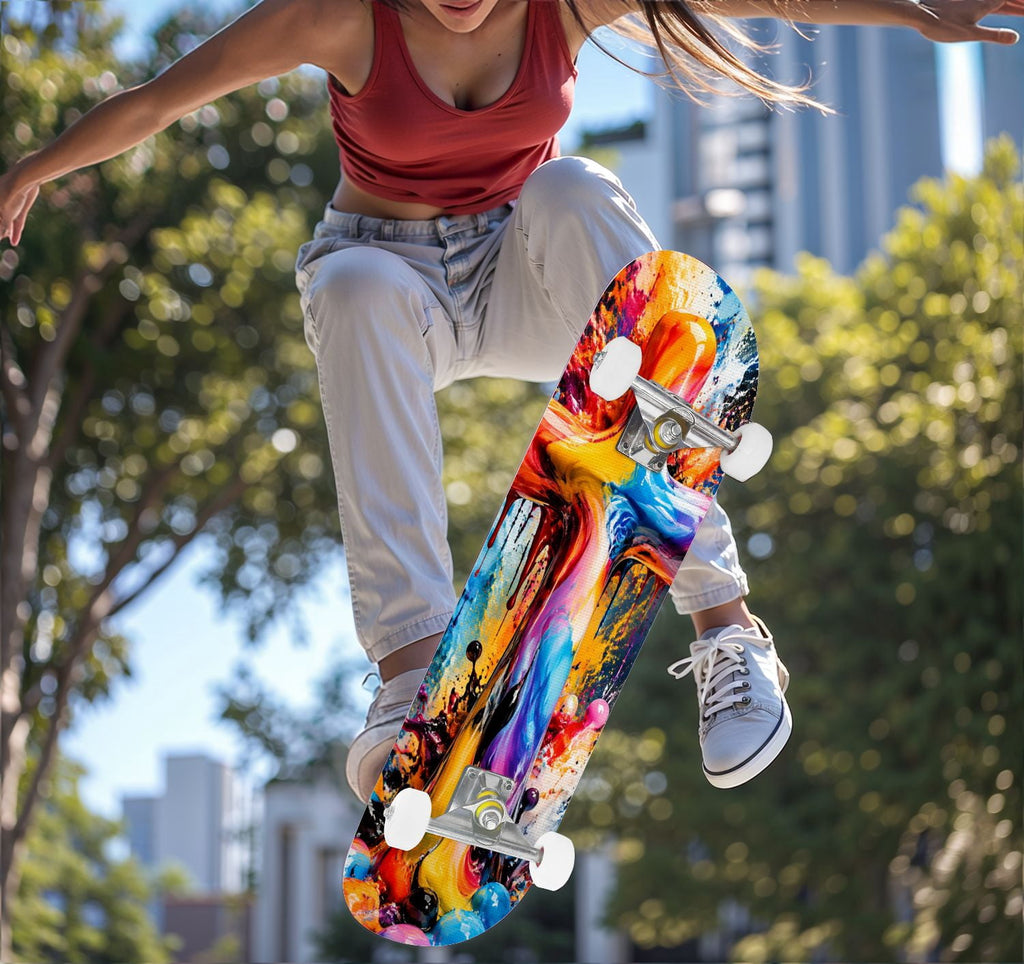 Complete Skateboard Colorful Splash Art Headphones 31 Inch 7-Ply Maple Skateboard with PU Wheels and Aluminum Trucks, Ready-to-Ride Skateboard for Beginners, Teens and Adults