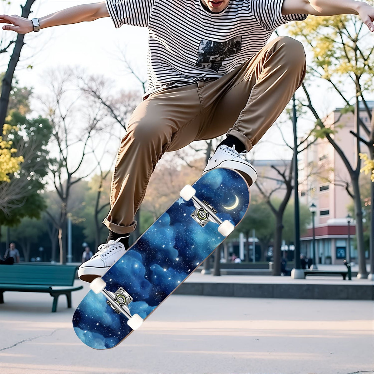 31"x8" Complete Skateboards for Beginners, Pastel Clouds Sparkles Dreamy Gradient Sky Summer Decor Double Kick 7 Ply Canadian Maple Deck Skateboard with Wheels, Gifts for Kids Teens