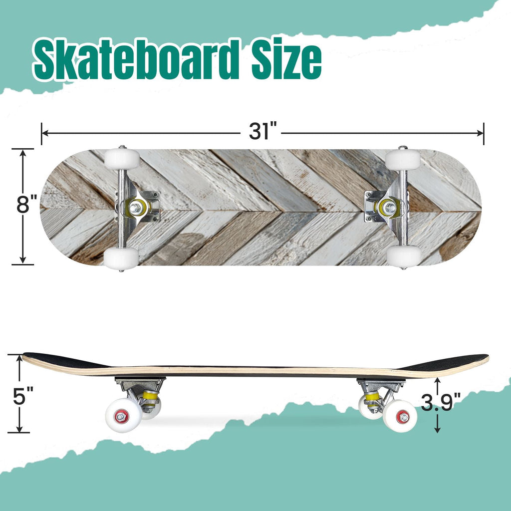 Botanical Birds Lemons Flowers Blue 31" x 8" Complete Skateboard, 7-Ply Canadian Maple Double Kick Trick Board for Kids and Beginners Adult Gifts