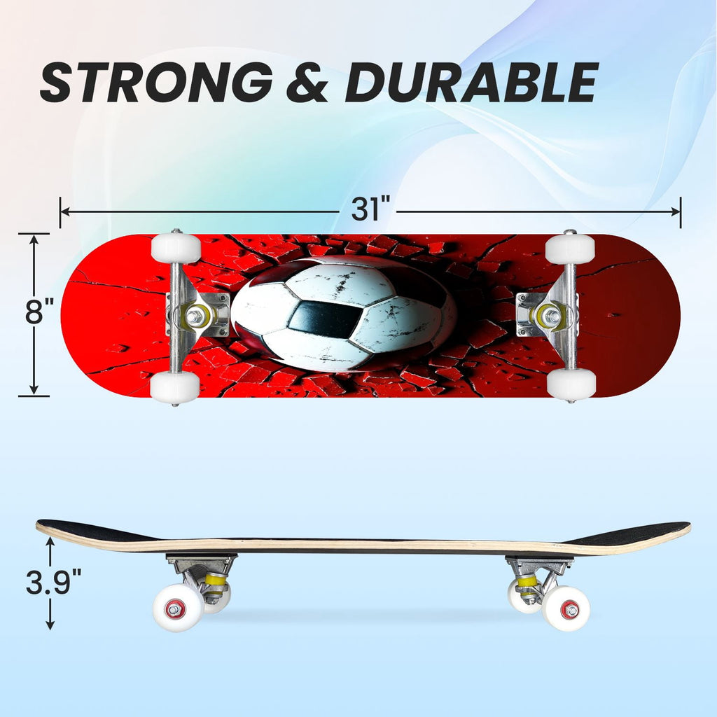 31"x8" Complete Skateboards for Beginners, Idyllic Tropical Beach Turquoise Water Golden Sand Shoreline Double Kick 7 Ply Canadian Maple Deck Skateboard with Wheels, Gifts for Kids Teens