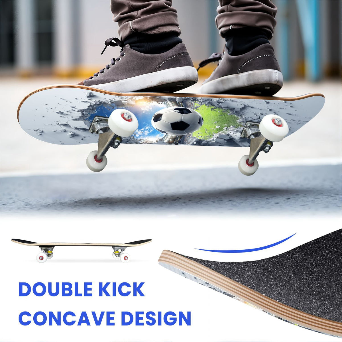 31"x8" Complete Skateboards for Beginners,baseball stadium giant baseballs sunset sky Double Kick 7 Ply Canadian Maple Deck Skateboard with Wheels, Gifts for Kids Teens