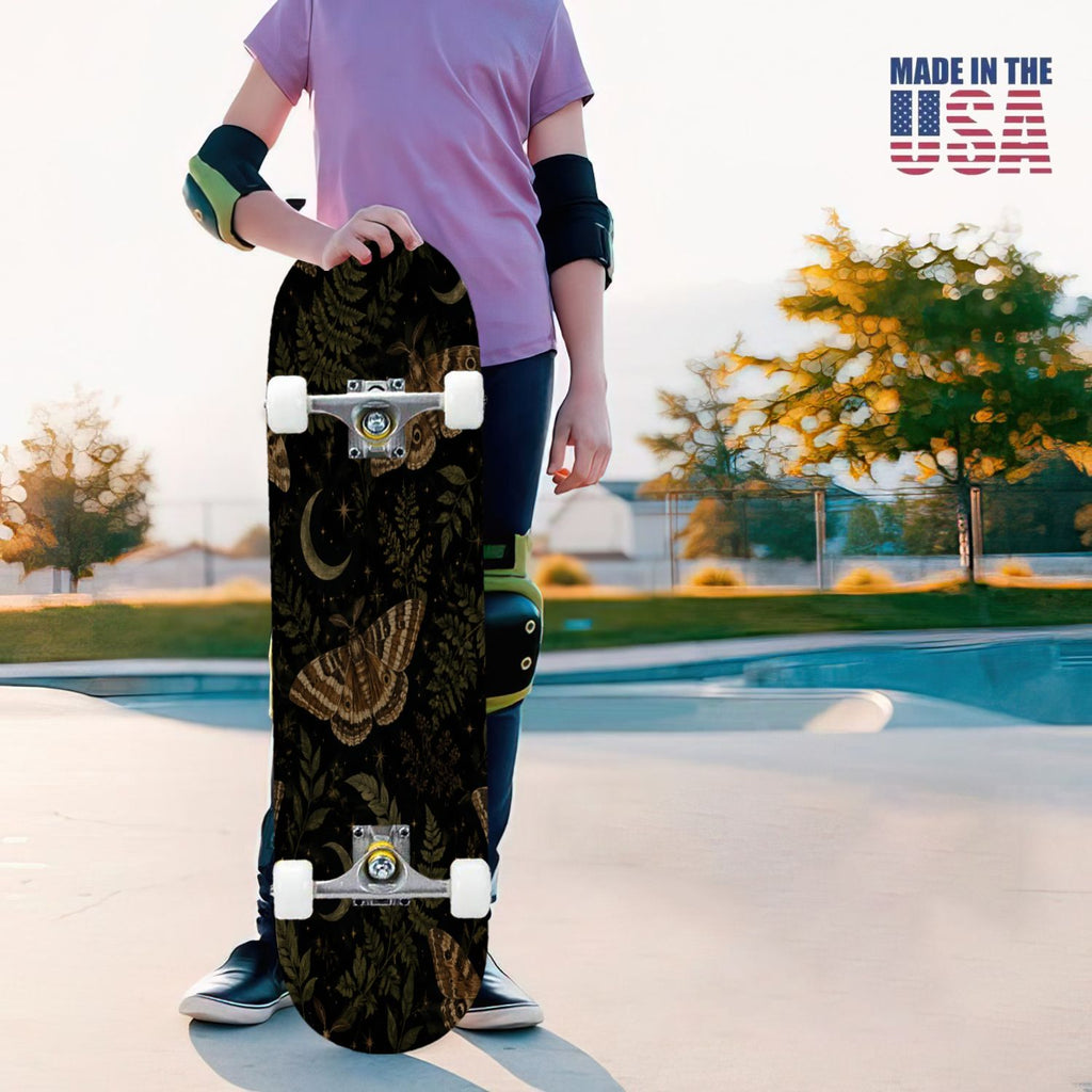31"x8" Complete Skateboards for Beginners, Colorful Butterfly Blooming Flowers Under Full Moon Starry Double Kick 7 Ply Canadian Maple Deck Skateboard with Wheels, Gifts for Kids Teens