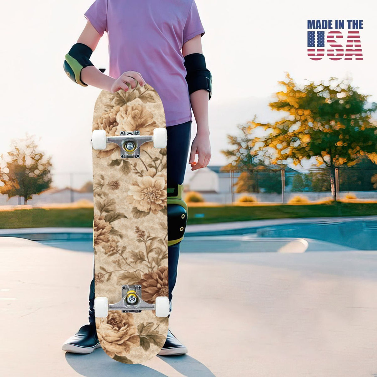 31"x8" Complete Skateboards for Beginners, Vintage Forest Woodland Large Trees Leaves River Cottage Double Kick 7 Ply Canadian Maple Deck Skateboard with Wheels, Gifts for Kids Teens