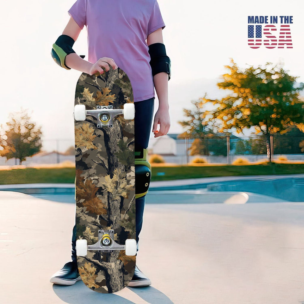 31"x8" Complete Skateboards for Beginners,Abstract Natural Earthy Tones Brush Strokes Camouflage Double Kick 7 Ply Canadian Maple Deck Skateboard with Wheels, Gifts for Kids Teens